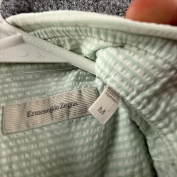 Ermenegildo Zegna Striped Turkey Short Sleeve Button-Down Medium Green Pocket - Picture 9 of 12